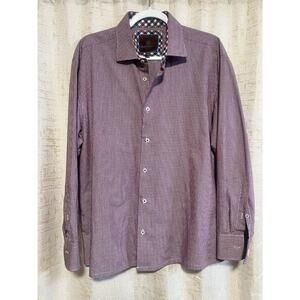 Tattersall London Purple & White Plaid Button Up 100% Cotton Shirt Men's Size 17